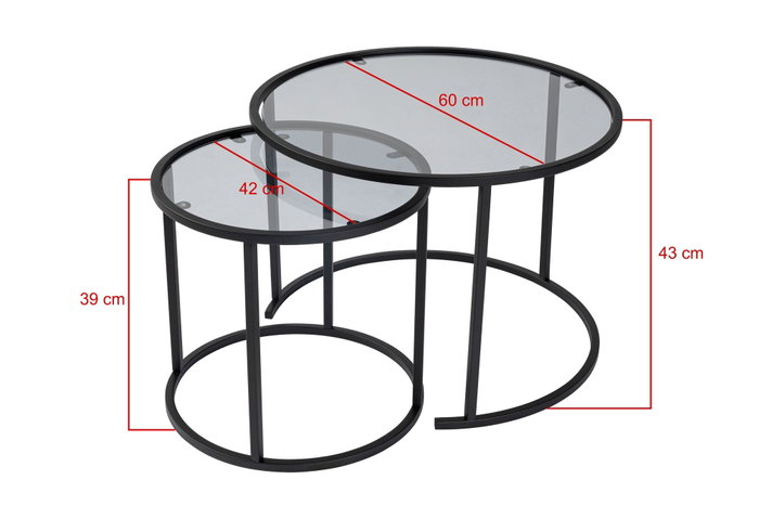 Hanah Home Juego de Mesas de Café Negro con Vidrio Templado
